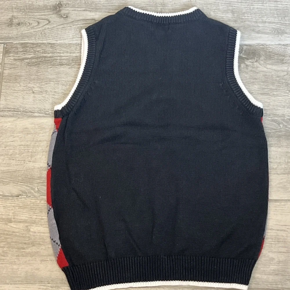 The Children's Place Argyle Vest Boys Size M 7/8 Navy Blue, Red, White
